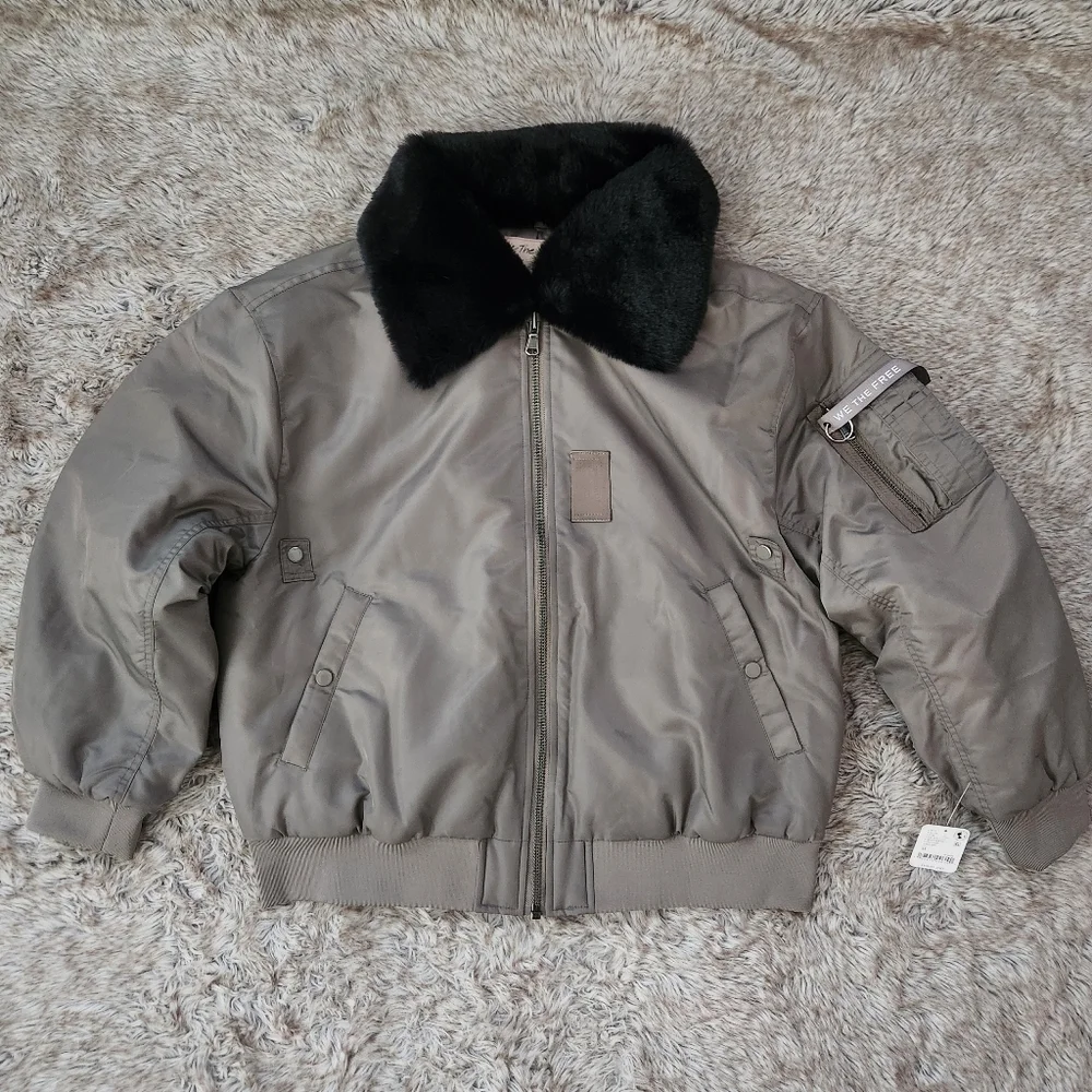 Free People We The Free Aviator‎ Bomber Jacket Fallen Rock Gray Women's Medium